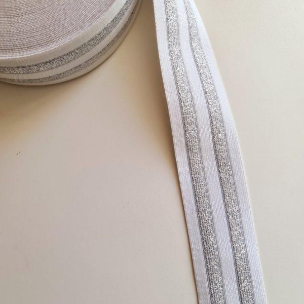Резинка 5 см с люрексом "Белый/серебро полоса"